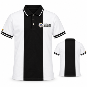 Kaus Polo KTM Kaus Polo KTM putih dengan panel hitam, tampak depan dan belakang